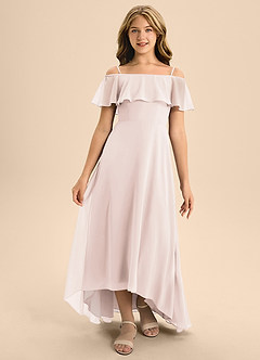 Azazie Maggie Junior Rose Petal A-Line Off the Shoulder Chiffon Dress image5