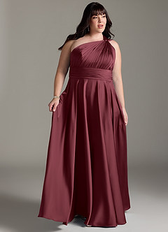 Azazie Charlize Robes de demoiselle d'honneur Robe Trapèze en Satin extensible Asymétrique Merlot image11