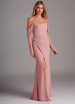 Azazie Hallie Brautjungfernkleider Meerjungfrau-Linie Langarm Chiffon Kleid Altrosa image4