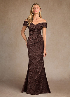 Azazie Canton Mother of the Bride Dresses Ganache Mermaid Off the Shoulder Floral Burnout Dress image1