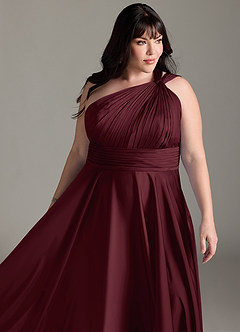 Azazie Charlize Bridesmaid Dresses Cabernet A-Line One Shoulder Stretch Satin Dress image7