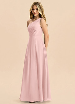 Azazie Phaedra Junior Powder Pink A-Line Pleated Chiffon Dress image4