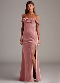 Azazie Saige Bridesmaid Dresses Dusty Rose Sheath Off the Shoulder Velvet Convertible Dress image3