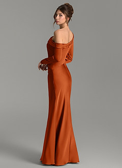 Azazie Sandra Final Sale Blushing Pink Mermaid Long Sleeve Stretch Satin Dress image2
