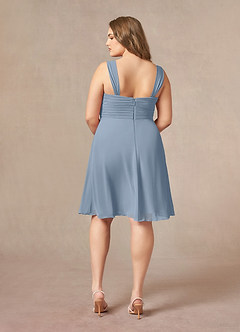 Azazie Olivia Mother of the Bride Dresses Dusty Blue A-Line Square Neckline Pleated Chiffon Dress image11
