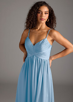 Azazie Alia Robes de demoiselle d'honneur Robe Trapèze en Satin extensible Plissé Poudre Bleue image3
