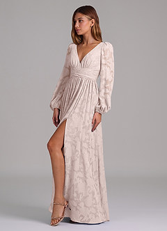 Azazie Norah Vestidos de damas de honor Vestido de Rosa Rubor de Devorado Floral de Corte en A con Manga larga image3