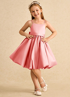 Azazie Davine vestidos de niña de las flores Vestido de Coral de Satin Mate de Corte En A con Tirante Espagueti image3