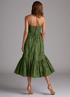 Azazie Delphina Bridesmaid Dresses Olive A-Line Strapless Floral Burnout Convertible Dress image3
