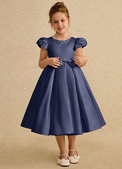 Azazie Pearl Flower Girl Dresses Stormy Ball-Gown Pleated Matte Satin Dress image1
