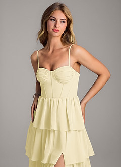 Azazie Alanna Robes de demoiselle d'honneur Robe Trapèze en Mousseline de soie Encolure en Forme de Cœur Sorbet Citron image2