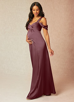 Azazie Rhea vestidos de dama de honor de maternidad Vestido de Corte En A Off The Shoulder Plisado Hasta el suelo Satén Elástico image3