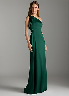 Azazie Rinna Bridesmaid Dresses Emerald Mermaid Ruched Stretch Satin Dress image3