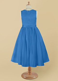 Azazie Coco Blumenmädchenkleider A-Linie Schleifen Matte Satin Kleid Blauhäher image9