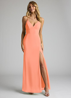 Azazie Becca Bridesmaid Dresses Sunset Sheath V-Neck Chiffon Dress image4