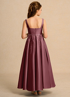 Azazie Mochi Girl Jurken voor bloemenmeisjes Baljurk Jurk van Mat Satijn Geplooid Woestijnroos image2