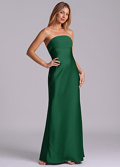 Azazie Ailanie Brudtärnklänningar Klä av Tubklänning i Stretch Satin Axelbandslös Mörkgrön image5