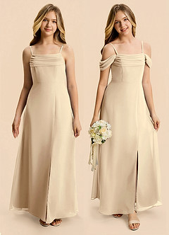Azazie Lilly Junior Champagne A-Line Pleated Chiffon Dress image1