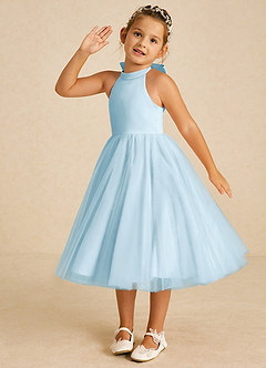 Azazie Dora Flower Girl Dresses Sky Blue A-Line Bow Tulle Dress image2