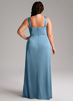 Azazie Denice Bridesmaid Dresses Steel Blue Sheath Pleated Stretch Satin Dress image11