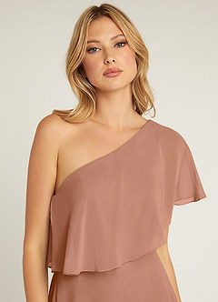 Azazie Lizzy Bridesmaid Dresses Bronzer A-Line One Shoulder Chiffon Dress image7