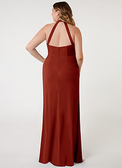 Azazie Galicia Bridesmaid Dresses Rust Mermaid Halter Pleated Stretch Chiffon Dress image6