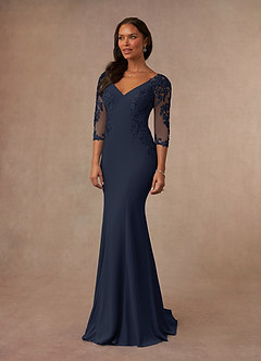 Azazie Fanny Mother of the Bride Dresses Dark Navy Mermaid Lace Dress image2