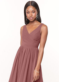 Azazie Keyla Bridesmaid Dresses Desert Rose A-Line V-Neck Pleated Chiffon Dress image5