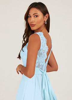 Azazie Gertrude Abiti da Damigella Abito A-Line in Chiffon Pizzo Azzurro image7