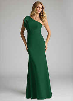 Azazie Rinna Bridesmaid Dresses Dark Green Mermaid One Shoulder Stretch Crepe Dress image3
