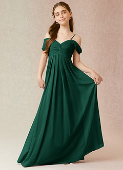 Azazie Kaitlynn Junior Emerald A-Line Off the Shoulder Chiffon Dress image1
