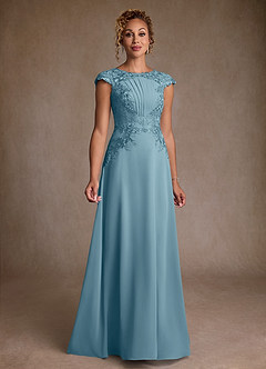 Azazie Christi Mother of the Bride Dresses Moody Blue A-Line Lace Chiffon Dress image1