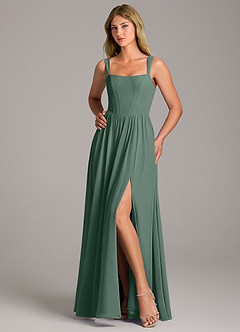 Azazie Rosaline Bridesmaid Dresses Sea Moss A-Line Side Slit Chiffon Dress image5