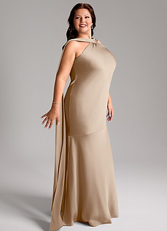 Azazie Kinsley Brautjungfernkleider Meerjungfrau-Linie Seitliche Cut-Outs Stretch-Satin Kleid Taupe image12