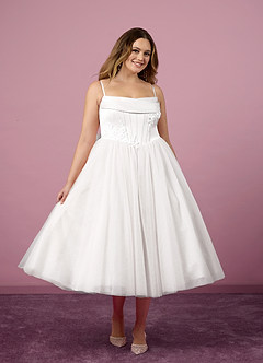 Barbie ♥ Azazie Wedding Dresses Diamond White A-Line Pleated Tulle Dress image9