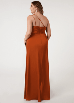 Azazie Eren Robes de demoiselle d'honneur Robe Sirène en Satin extensible Ue épaule Orange Brûlée image15