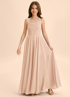 Azazie Kady Junior Abito A-Line in Chiffon Scollo a Cuore Rosa Inglese image3