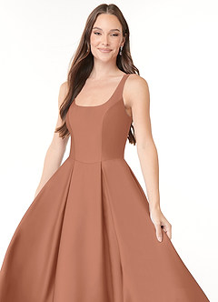 Azazie Neve Vestidos de damas de honor Vestido de Bronceador de Satén Elástico de Corte Princesa con Con bolsillos image5