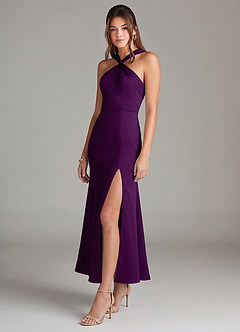 Azazie Rue Bridesmaid Dresses Grape Mermaid Pleated Stretch Satin Dress image4