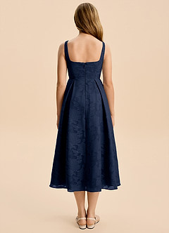 Azazie Amalie Junior Dark Navy A-Line Ruched Floral Burnout Dress image2