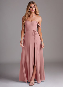 Azazie Aaron Bridesmaid Dresses Dusty Rose A-Line Off the Shoulder Chiffon Convertible Dress image4