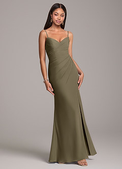 Azazie Yola Bridesmaid Dresses Willow Green Sheath Pleated Chiffon Convertible Dress image5
