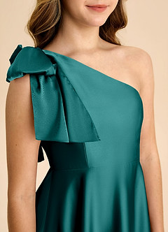 Azazie Penguin Junior Abito A-Line in Raso Elasticizzato Fiocco Verde Pavone image7