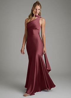 Azazie Amara Bridesmaid Dresses Merlot Mermaid One Shoulder Stretch Satin Dress image5