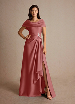 Azazie Branford Mother of the Bride Dresses Antique Rose A-Line Pleated Stretch Satin Dress image5