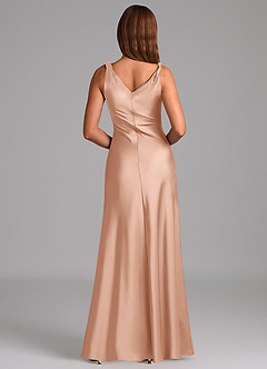 Azazie Nerine Brautjungfernkleider A-Linie Plissee Stretch-Satin Kleid Roségold image5