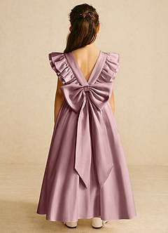 Azazie Piglette Robe Demoiselle D'honneur Fillette Robe Trapèze en Mat Satiné Arc Rose Poussiéreuse image1