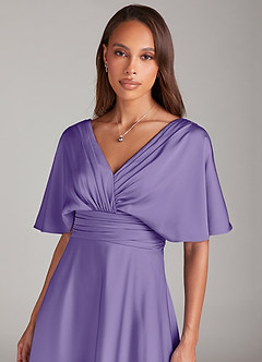 Azazie Pamela Robes de demoiselle d'honneur Robe Trapèze en Satin extensible Plissée Tahiti image5