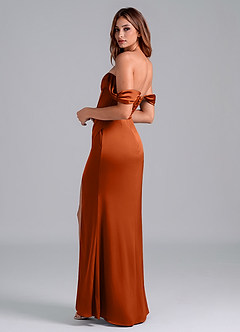 Azazie Asha Vestidos de damas de honor Vestido de Naranja Quemada de Satén Elástico de Corte Recto Convertible con Vestidos sin tirantes image2