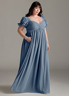 Azazie Madisynn Maternity Bridesmaid Dresses Bow Chiffon Floor-Length Dress image7